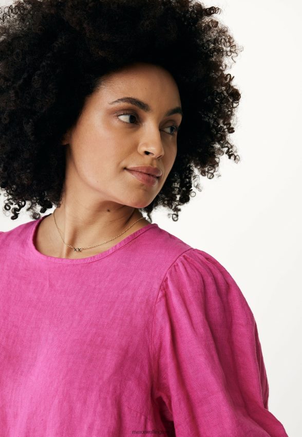 Women Mexx Pink Linen Top Balloon Sleeves Hot 2B480T51
