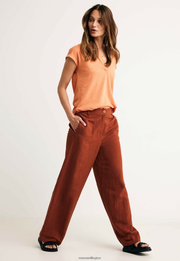 Women Mexx Orange Linen Pants Brick 2B480T88
