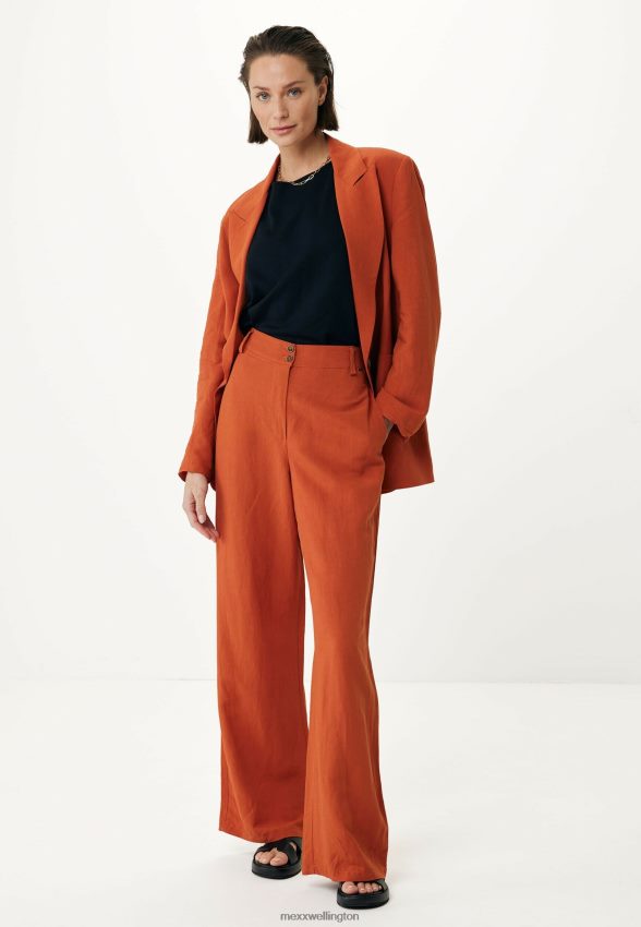Women Mexx Orange Linen Pants Brick 2B480T88