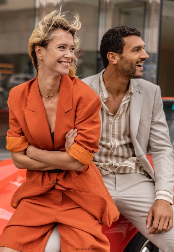 Women Mexx Orange Linen Pants Brick 2B480T88